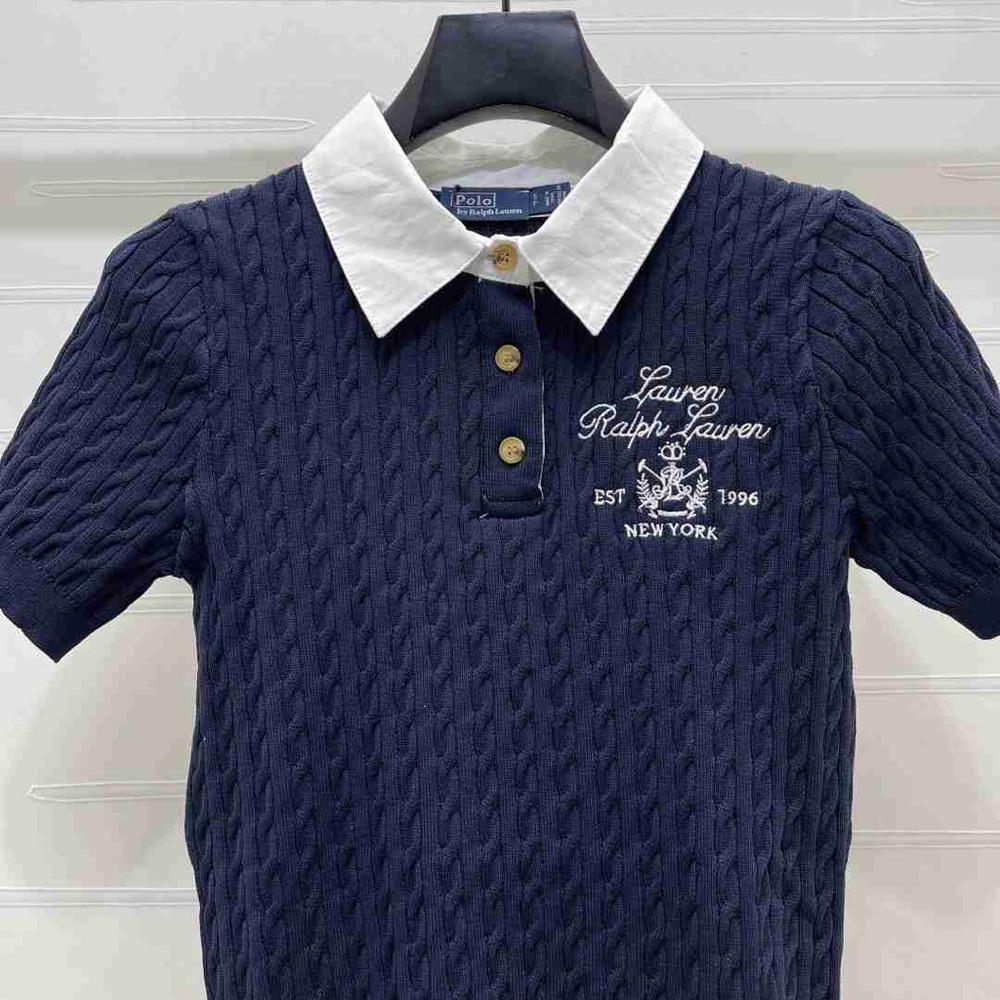 Polo Ralph Lauren Navy Cable Knit Embroidered New York Logo Knit Polo - Picture 3 of 8